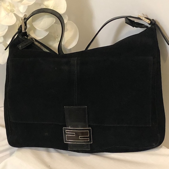 Authentic Fendi Black Swede Shoulder Purse Handbag - Picture 2 of 8